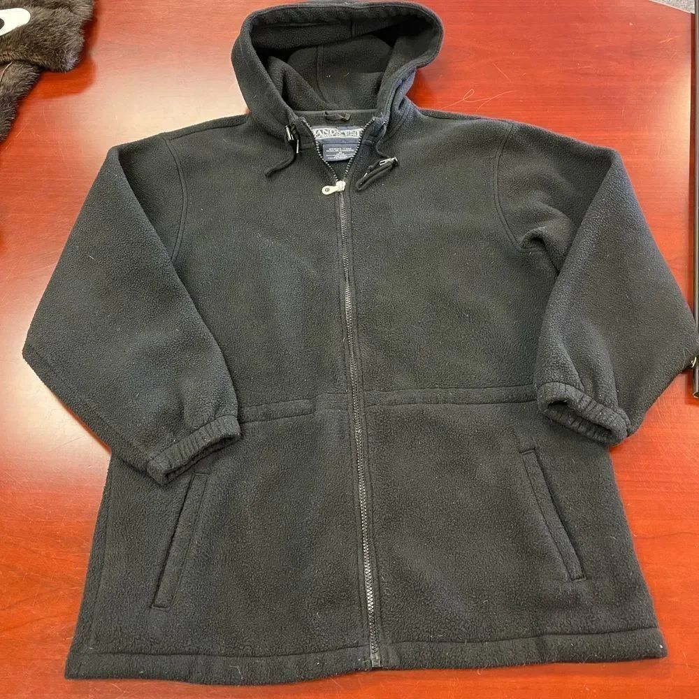Lands End Black Fleece Waist Cinched Jacket sz M